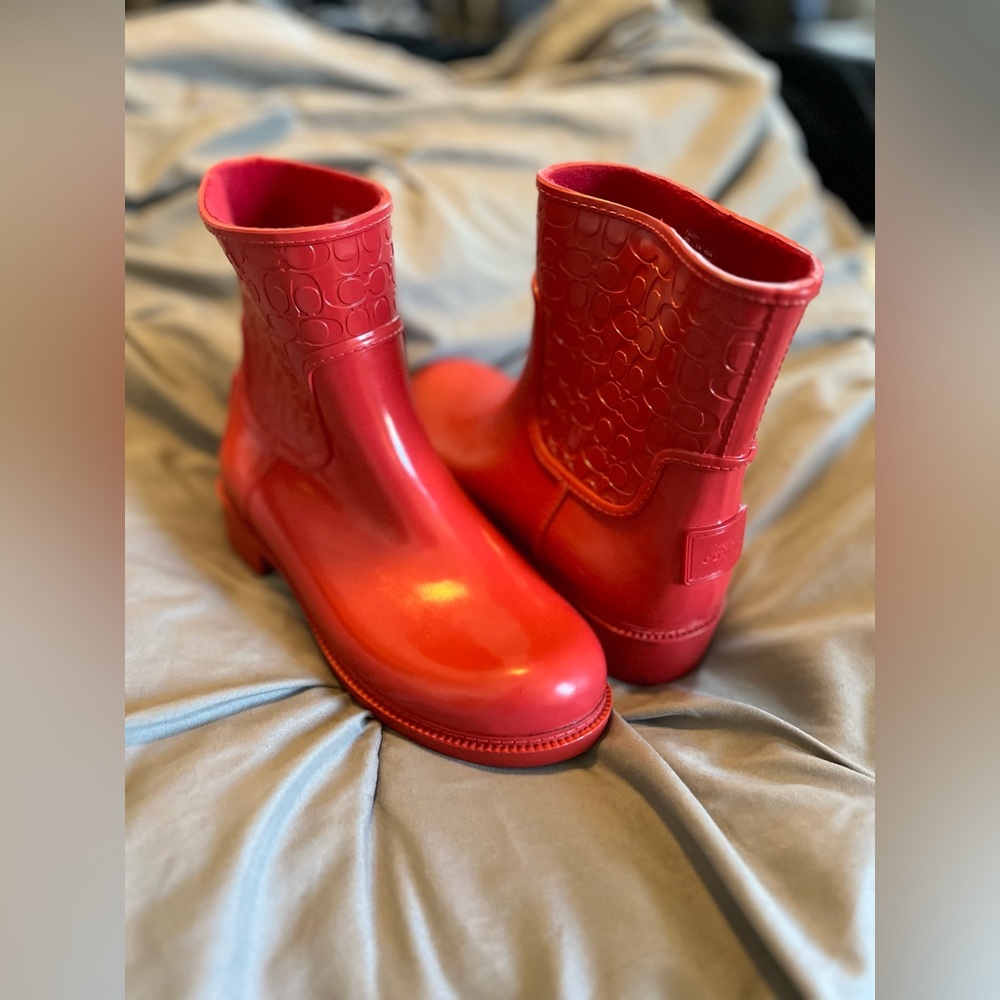 COACH Red Millie Rubber Rain Boot